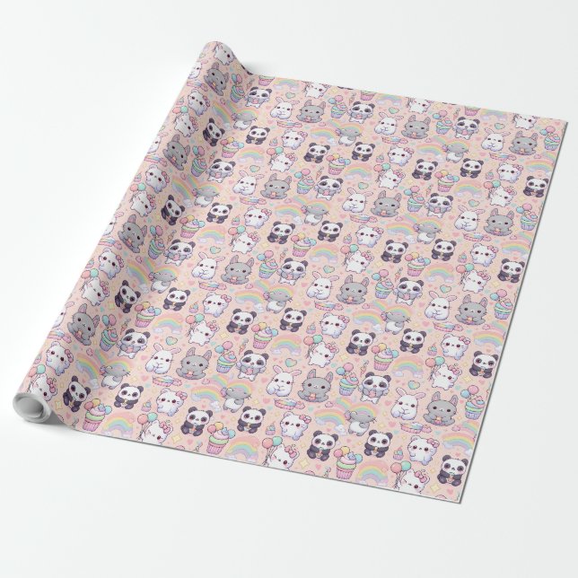Presente Papel de parede Kawaii Pastel Cats e Bunnies (Desenrolado)