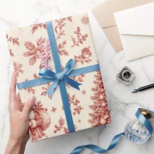 Presente Papel de Parede Toile de Natal, Vermelho e Creme T