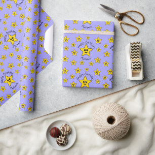 Presente Papel de Quebra de Aniversário da Estrela Feliz