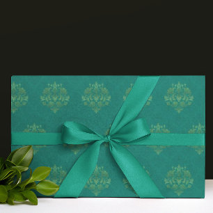 Presente Papel de Seda Azul-Vintage Dourado Damask para Qua