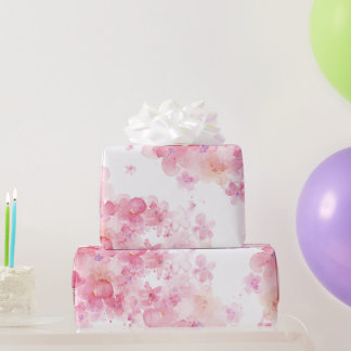 Presente Papel de seda com aguarela floral rosa