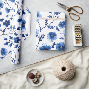 Presente Papel de seda com padrões florais azuis French Cot