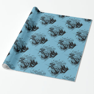 Presente Papel de silhueta preto para navio e âncora pirata