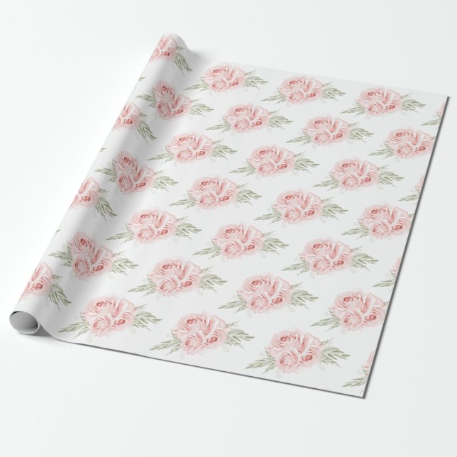 Presente Papel de Tecido Floral Rosa-Rosa Rosa Blush Elegan (Desenrolado)