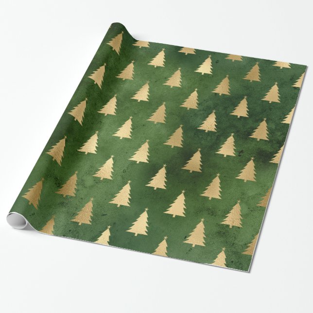 PRESENTE PAPEL DE TRAVAGEM DE NATAL DOURADO VERDE ÁRVORE 2 (Desenrolado)