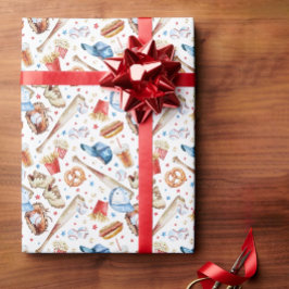 Presente Papel de Wrapap de Aniversário com Padrão de Baseb