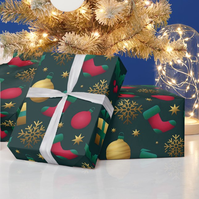 Presente Papel Decorativo Dourado de Natal (Paper Finish: Matte Wrapping Paper)