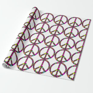 Presente Papel embrulhado com sinal de PAZ FLORAL
