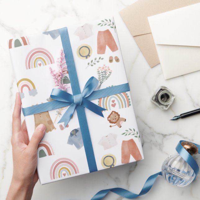 Presente papel embrulho do chá de fraldas arco-íris (Presentear)