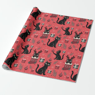 Presente Papel Enrolador de Natal Gatos Negros Engraçados