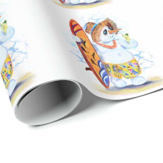 Presente Papel Enrolador de Natal Surfer Snowman Engraçado (Ponta do rolo)
