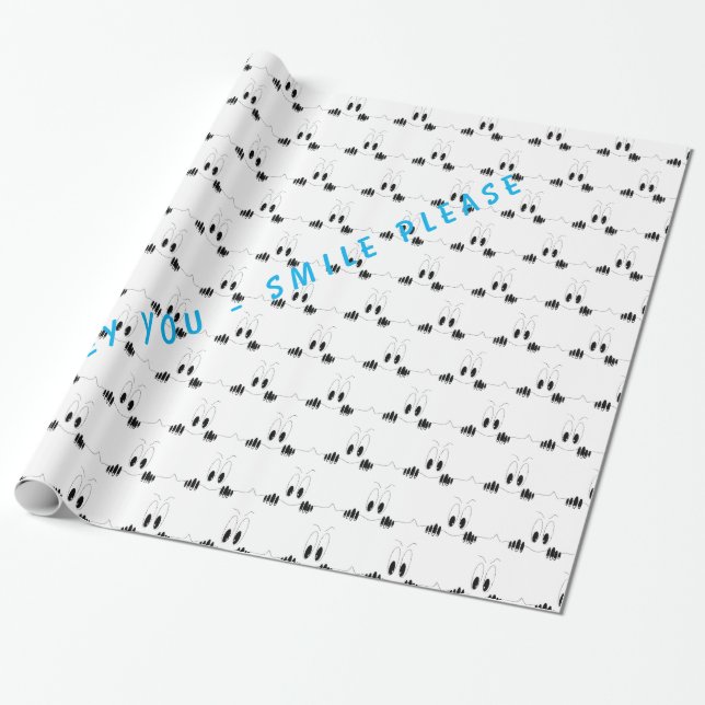 Presente Papel Enrolador Engraçado com Olhos de Curiosidade (Desenrolado)