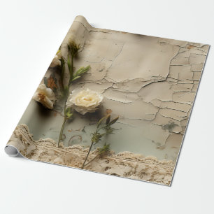 Presente Papel Envelhecido com Motivo de Flor Rústica Branc