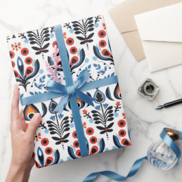 Presente Papel Escandinavo de Moldagem Floral Folclórica El