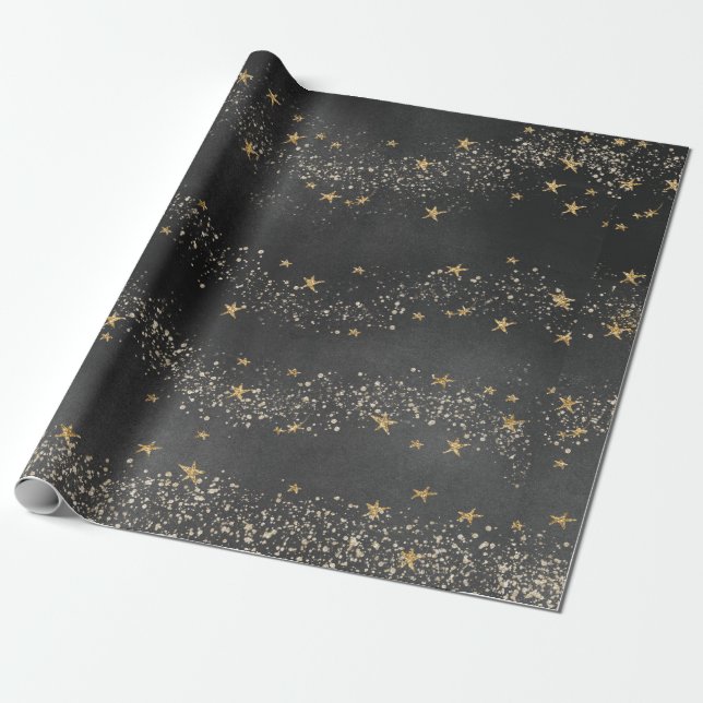 Presente Papel estrelado preto da meia-noite do papel de (Desenrolado)