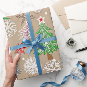 Presente Papel Festivo Silvery Kraft de Natal