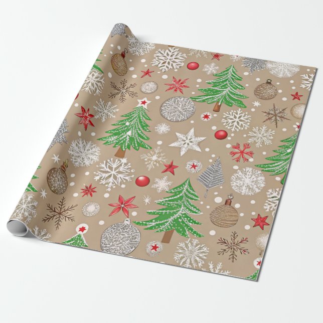 Presente Papel Festivo Silvery Kraft de Natal (Desenrolado)