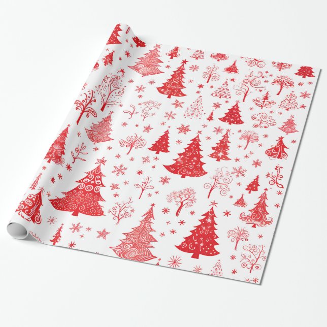 Presente Papel Festivo Vermelho de Árvore de Natal (Desenrolado)