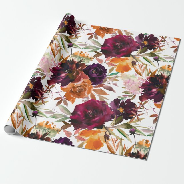 Presente Papel Floral de Cor de Queda Bonita (Desenrolado)