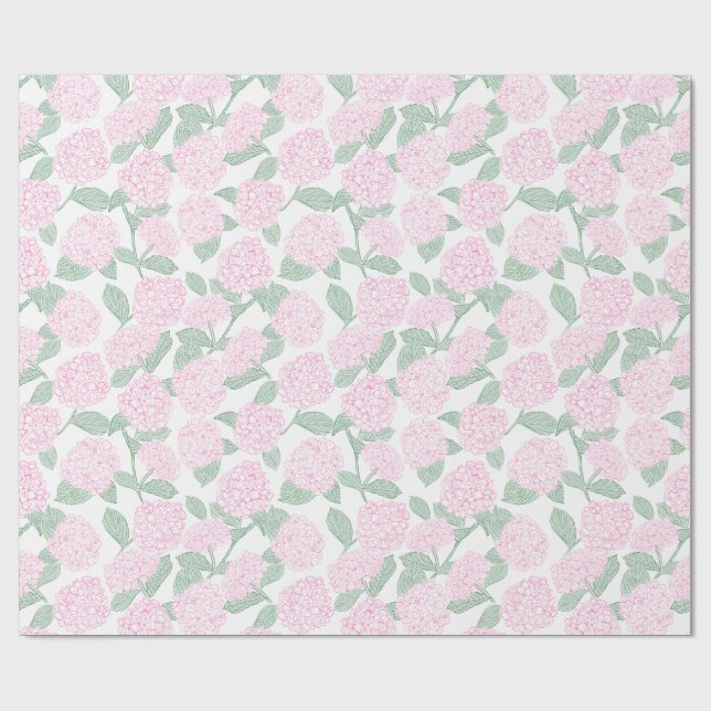 Presente Papel Floral de Hortênsia Rosa e Verde (Aberto)
