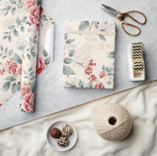 Presente Papel Floral de Natal para Chique Vintage bonito