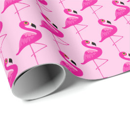 Presente Papel gráfico de padrão de pássaros flamingos rosa
