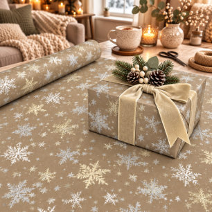 Presente Papel Kraft Rústico Branco Prata Dourado Flocos de