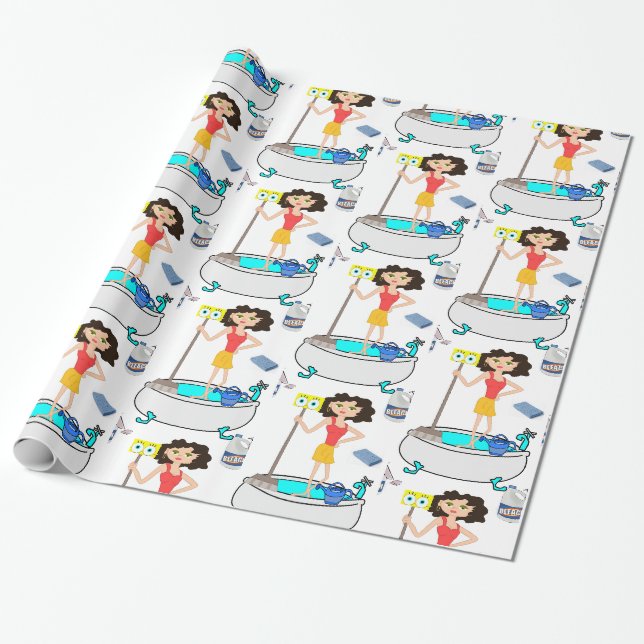 Presente Papel Luminoso De Envolvimento, Senhora De Limpeza (Desenrolado)