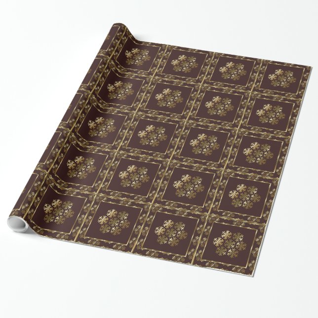 Presente Papel marrom e Dourado Floco de Neve (Desenrolado)