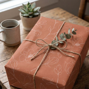 Presente Papel Moderno de Lavagem de Flores Terracotta
