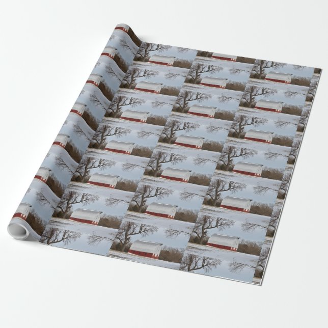 Presente Papel para moldagem de neve e celeiro vermelho (Desenrolado)