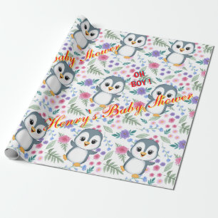 Presente Papel personalizado de enrolamento Blu Penguin Whi