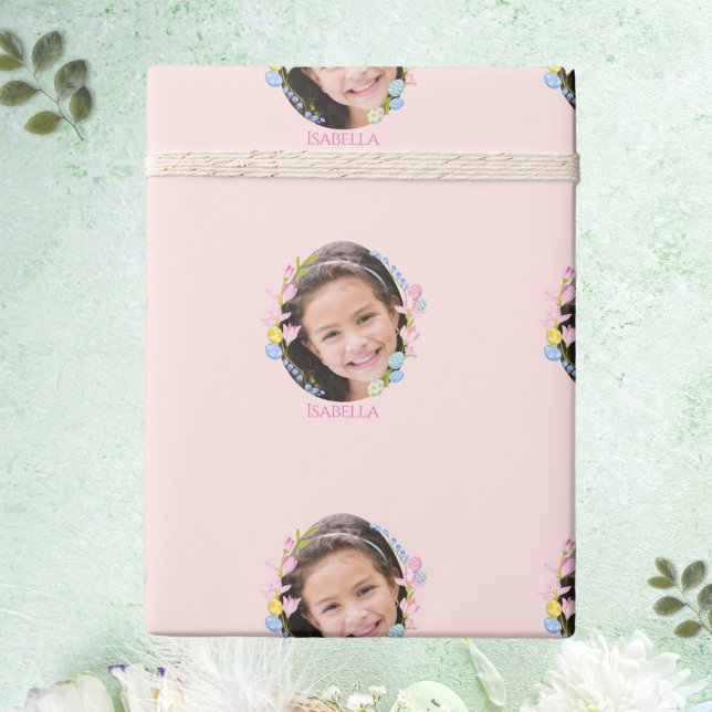 Presente Papel personalizado de enrolamento de Páscoas com  (Custom Easter Wrapping Paper with Photo & Name)