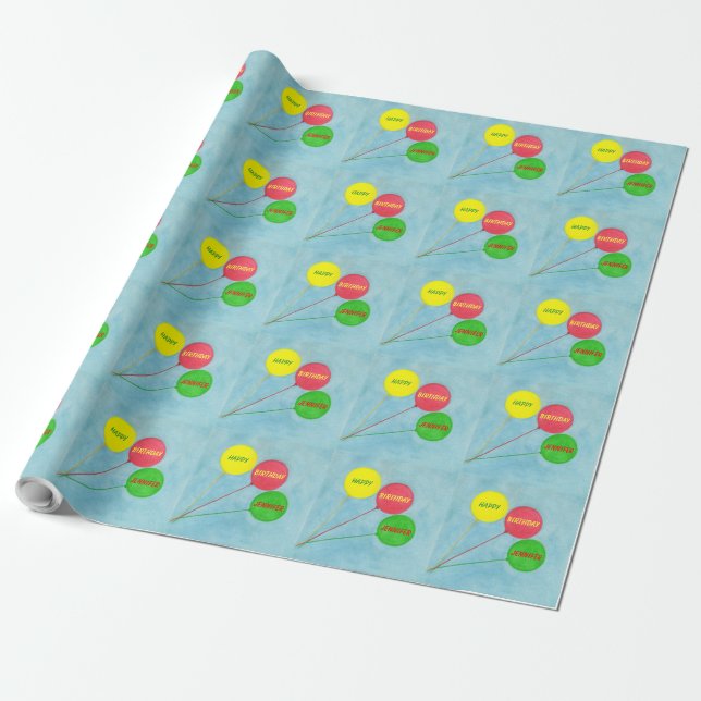 Presente Papel personalizado de ondulação de aniversário de (Desenrolado)