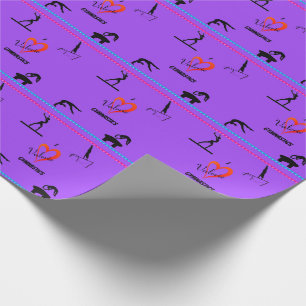 Presente Papel Purple Wrapping de "I Love Gymnastics"
