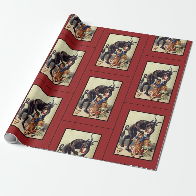 Presente Papel vermelho de embalagem Krampus (Desenrolado)