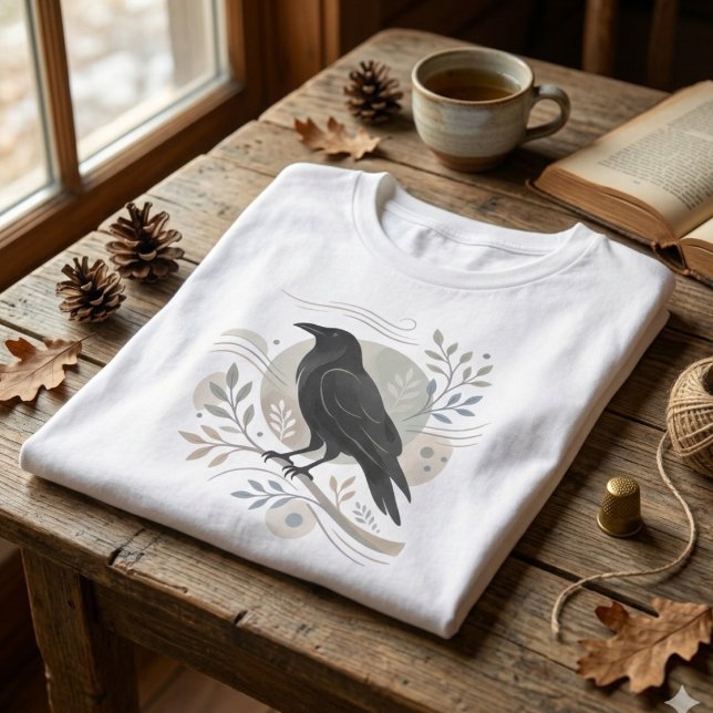 Presente para Amante da Natureza Estilo Scandi Cor (Nordic scandi raven shirt)