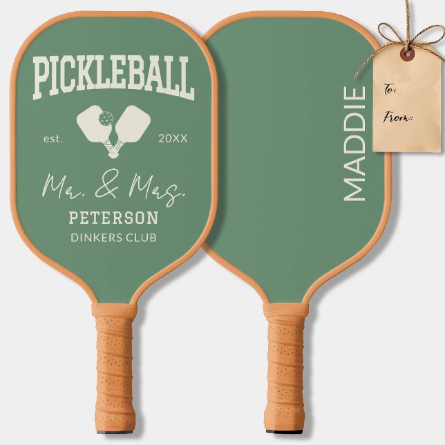 Presente para Recém-Casados de Pickleball com Text (pickleball personalized newlywed gift paddles club team player gift custom text green)
