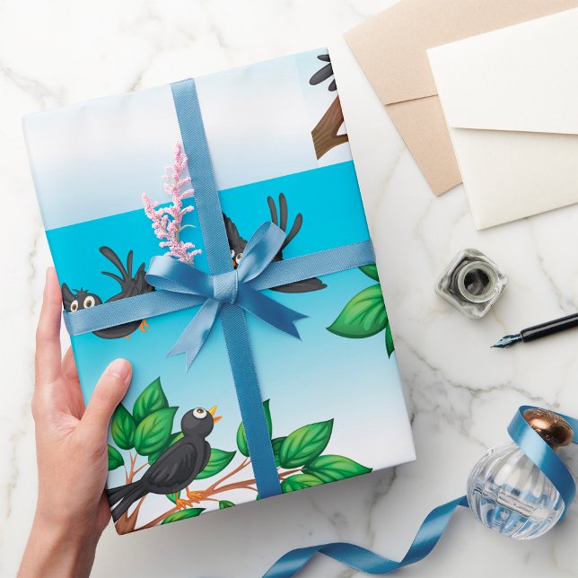 Presente Pássaros Em Papel De Embalagem De Árvores (Criador carregado)