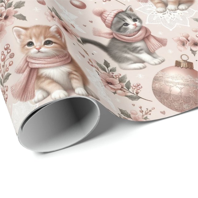 Presente Pastel Kittens Papel de Moldagem de Natal (Ponta do rolo)
