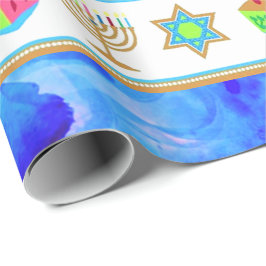 Presente Personalize o papel de moldagem azul HANUKKAH no H