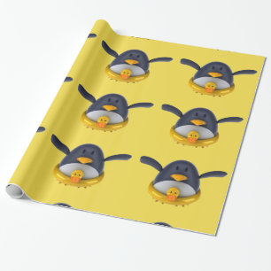 Presente Pinguim com um papel de envolvimento lustroso do