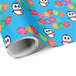 Presente Pinguim e Balões Bonitos Papel de Aropamento de An