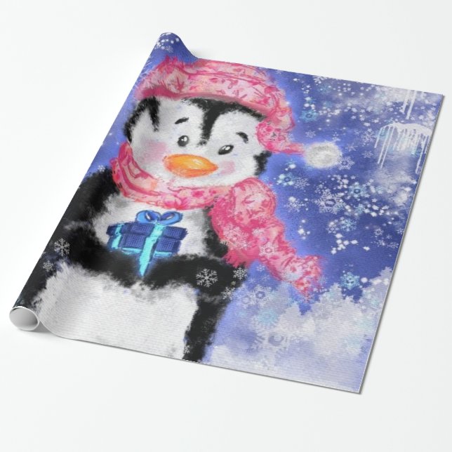 Presente Pinguim Pequeno Pinguim de Papel de Molho de Natal (Desenrolado)