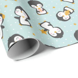 Presente Pinguins de natal bonitos em papel de enrolamento 