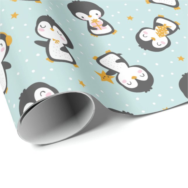 Presente Pinguins de natal bonitos em papel de enrolamento  (Ponta do rolo)