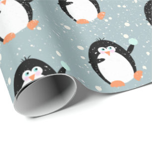 Presente Pinguins De Natal Com Papel De Molho De Neve