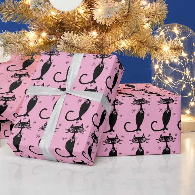 PRESENTE PINK RETRO BLACK CAT PAPEL DE ACONDICIONAMENTO DE  (Feriados)