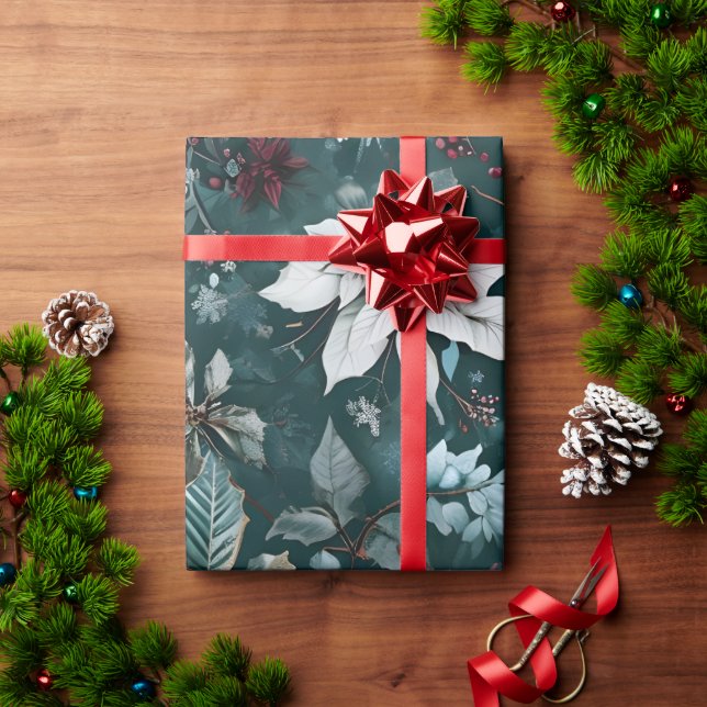 Presente Poinsettia — Papel De Moldagem De Natal (Presente de Natal)