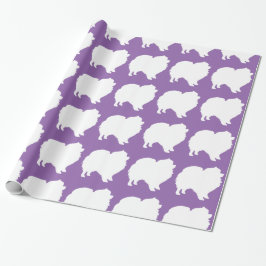 Presente Pomerânia de papel branco de silhueta roxo